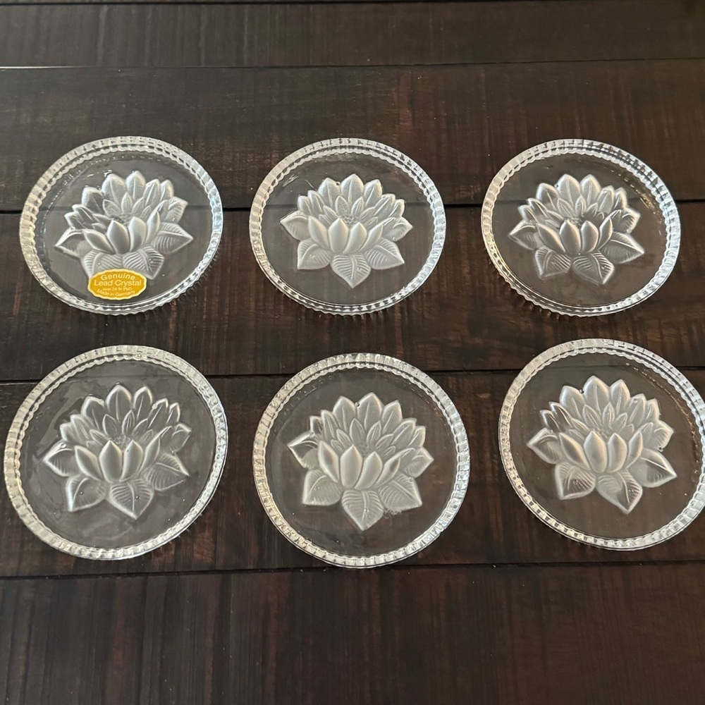 Set of 6 Lead Crystal Lotus Coasters West
Germany Vintage Glass Drink Bar Cart